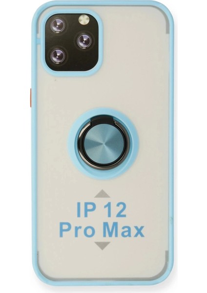 iPhone 12 Pro Max Kılıf Montreal Yüzüklü Silikon Kapak - Buz MAVI-(5796)