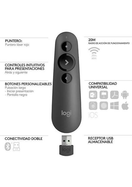 R500S Sunucu, Lazer Sınıfı 1, Bluetooth ve USB Için, Evrensel Uyumlu, 20 Metre Menzil