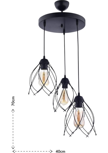 Selin 3’lü Sarkıt Avize – Siyah, Modern Tel Kafes Tasarımlı Salon ve Mutfak Avizesi fiyatları