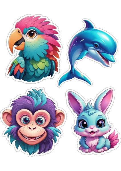 4 Adet 10X10 cm Sticker Çocuk Etiket Seti V7