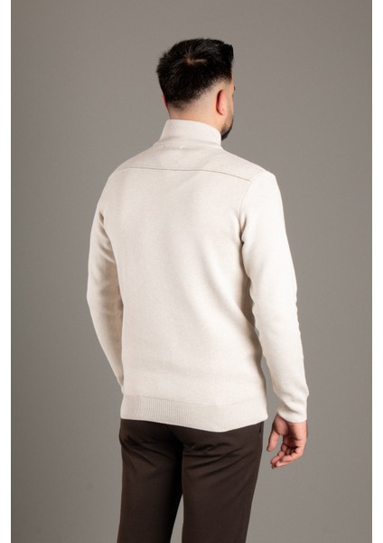 Erkek Bej Fermuarlı Dik Yaka Triko fiyatları