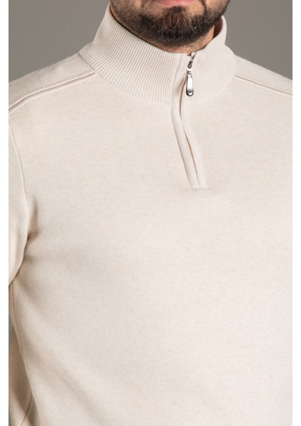 Erkek Bej Fermuarlı Dik Yaka Triko modelleri