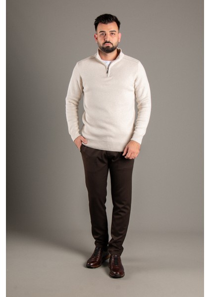 Erkek Bej Fermuarlı Dik Yaka Triko fırsatları
