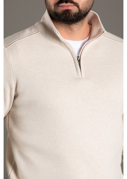 Erkek Bej Fermuarlı Dik Yaka Triko indirimleri