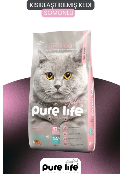 Purelife Plus Somonlu Kısırlaştırılmış Kedi Maması 12 kg modelleri