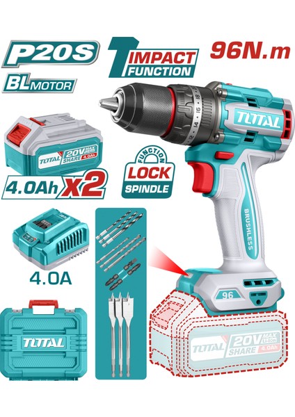 Lı-Ion Akülü Kömürsüz Darbeli Matkap 96NM