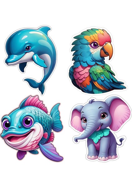 4 Adet 10X10 cm Sticker Çocuk Etiket Seti V6