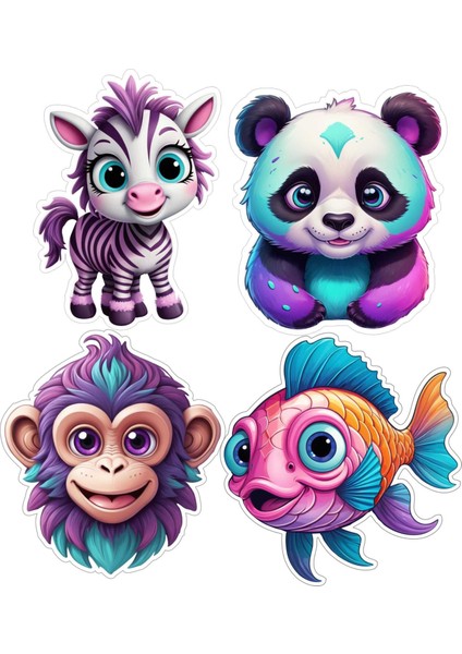 4 Adet 10X10 cm Sticker Çocuk Etiket Seti V8