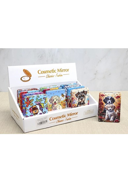 Sevimli Köpek Tasarımıyla Taş Işlemeli Ince El Aynası Dikdörtgen ALK4576 - Lisinya