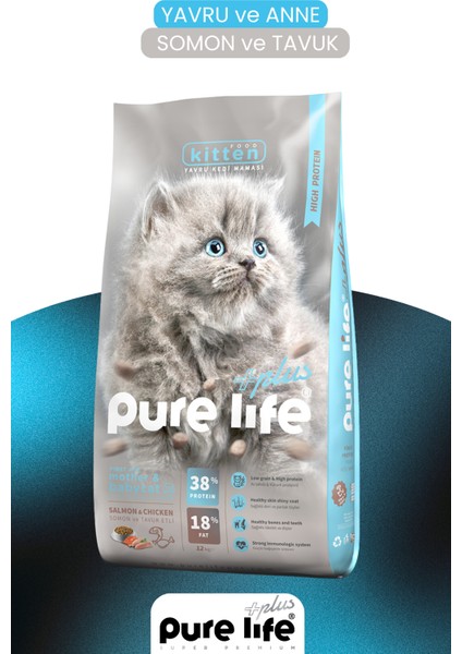 Purelife Plus Somonlu Tavuklu Yavru Kedi Maması 12KG