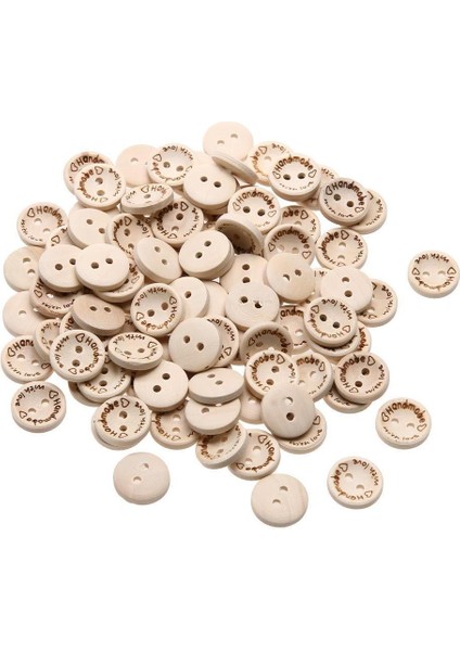 20 Adet Handmade Yazılı 25 mm Yuvarlak Ahşap Düğme modelleri