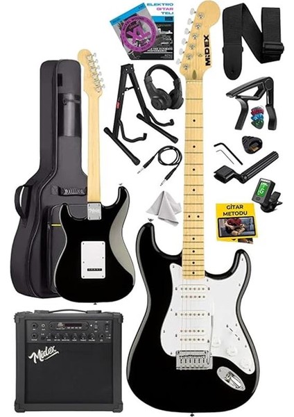 RPH-40WB-25AMP Siyah Beyaz 25W Şarjlı Bt Amfili Elektro Gitar Seti Hsh Manyetik Maple Klavye fiyatları