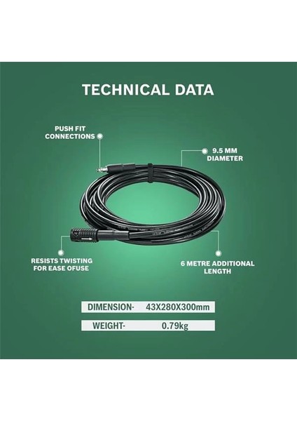 Home And Garden Yüksek Basınçlı Yıkama Makinesi Için 6 Metre Uzatma Hortumu (135 Bar Basınça indirimleri