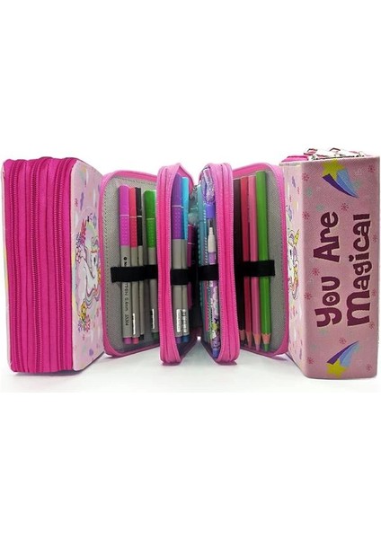 Kalem Kutusu Unicorn Bahar Temalı Kawai Organizer Kalemkutu Vegan Deri Üç Bölmeli Kalemlik- fırsatları