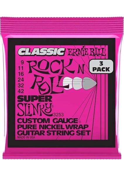 U Süper Slinky Klasik Rock And Roll Elektro Gitar Dizeleri Saf Nikel Yara 3 Paket Ölçer