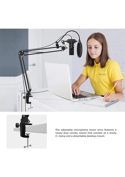 Akış Mikrofonu Pc Kollu, USB Mikrofon Ps4 Ps5 Mac, Pop Filtre, Shock Mount, Oyun Podcast