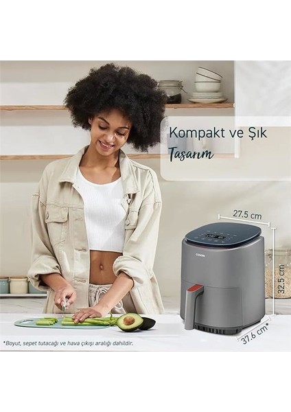 Air Fryer (Sıcak Hava Fritözü), 3.8 Litre Gri, 1500 W, 7 Özelleştirme Fonksiyonu, 75 - 230°C