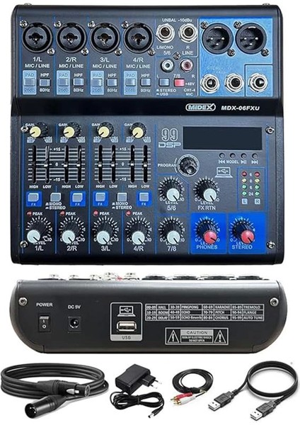 MDX-06FXU Ses Mikseri Stüdyo Kayıt Için 6 Kanal Ses Kartlı 99 Dsp Efektli (+48V-USB-BLUETOOTH)
