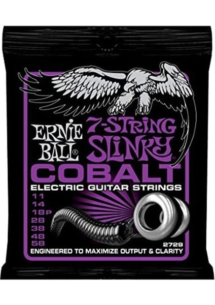 Power Slinky Kobalt 7 Telli Elektro Gitar Telleri, Ölçü 11-58 fırsatları