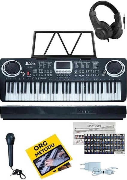 PS-1500BK-H Başlangıç Için 61 Tuşlu Org Kulaklık Notalık ve Adaptörlü (100 Ses 100 Ritim)
