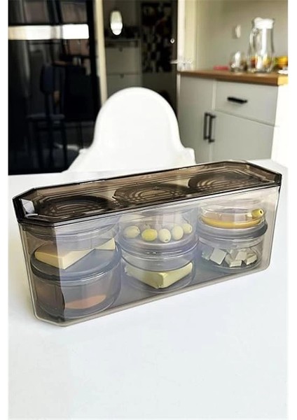 7 Parça Kristal Saklama Kutulu Vakum Kapaklı Kahvaltı Seti | 7'li Kahvaltılık Set Antrasit modelleri