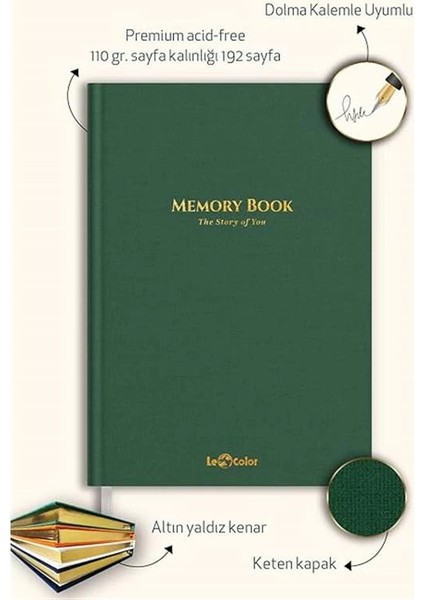 Memory Book Keten Hatıra Defteri Altın Kenarlı Anı Albümü Yeşil fiyatları