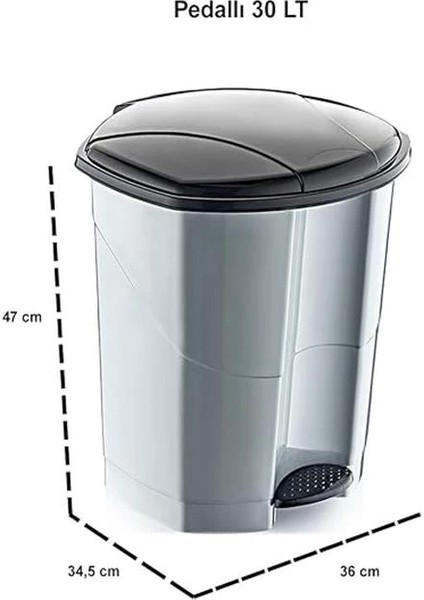 Pedallı Çöp Kovası 30 Lt Antrasit Gri fiyatları