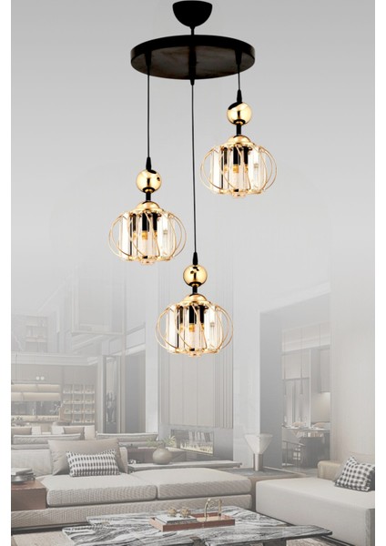 ESSLİGHT LİNA 3 LÜ SARKIT AVİZE KRİSTAL TAŞLI MODERN DEKORATİF AYDINLATMA
