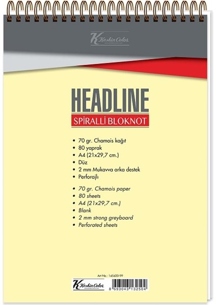 Bloknot Spiralli Headline Karton Kapak A5 80 Yp Kareli 145432-99