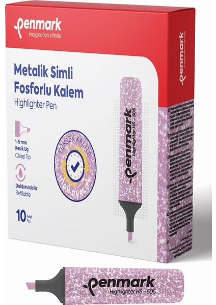 Fosforlu Kalem Metalik Simli Lavanta HS-505 17