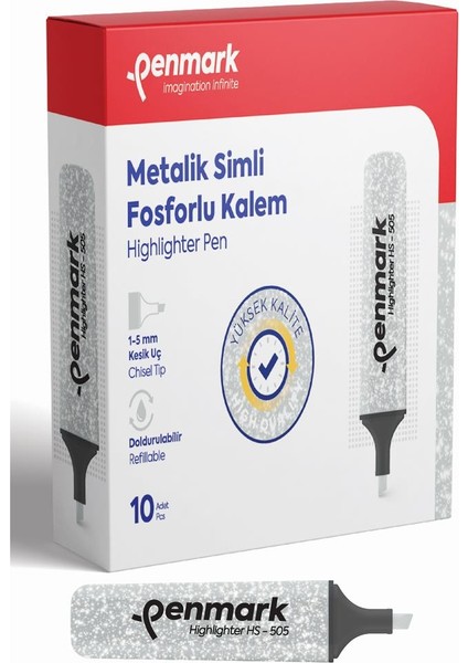 Fosforlu Kalem Metalik Simli Gümüş