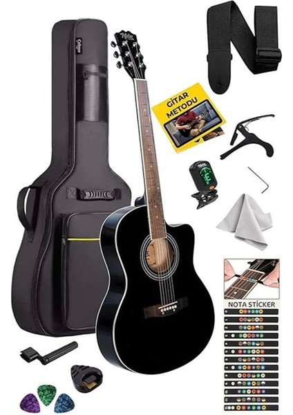 XC-200BK Kesik Kasa Siyah Akustik Gitar 4/4 Yetişkin Üst Segment (Gigbag Çanta Tuner Capo Askı fiyatları