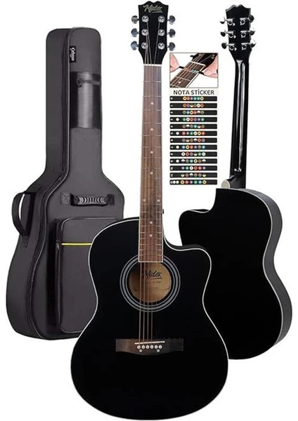XC-200BK Kesik Kasa Siyah Akustik Gitar 4/4 Yetişkin Üst Segment (Gigbag Çanta Tuner Capo Askı fırsatları
