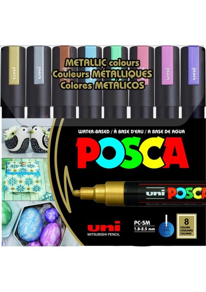 Posca 1.8-2.5 Su Bazlı Poster Markörü Metalik 8 Li