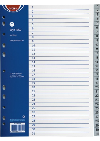 Seperatör 1-31 Rakamlı Plastik A4 59231