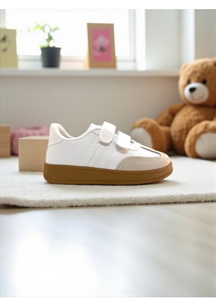 Unisex Rahat Tabanlı Hafif Esnek Ortopedik Cırtlı Günlük Çocuk Sneaker Spor Ayakkabı - Beyaz