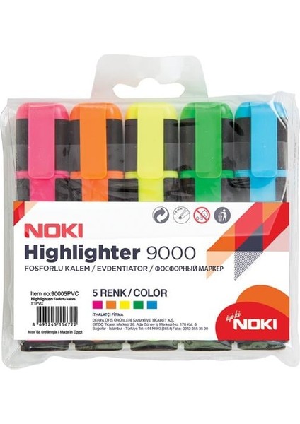 Fosforlu Kalem Pastel 5 Li Pvc 9000P