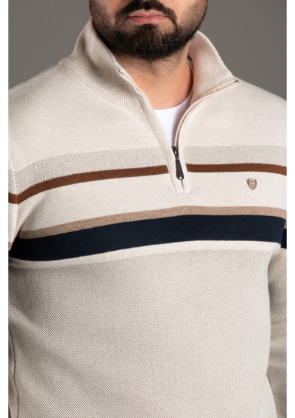 Erkek Bej Fermuarlı Desenli Triko indirimleri
