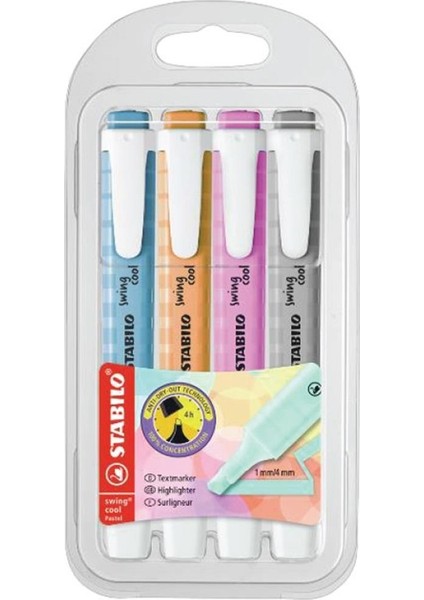 Fosforlu Kalem Swing Cool Pastel 4 Lü 275/4-08-2