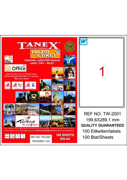 Laser Etiket 100 Yp 199.6X289.1 Laser-Copy-Inkjet TW-2001