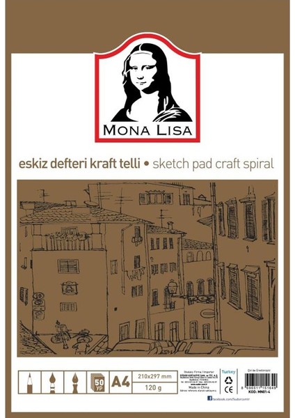 Eskiz Defteri Telli Kraft A4 100 gr 50 Yp MN01-4