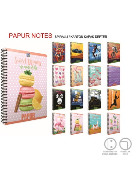 Papur Notes Spiralli Karton Kapak Defter A4 96 Yp Kareli 4964