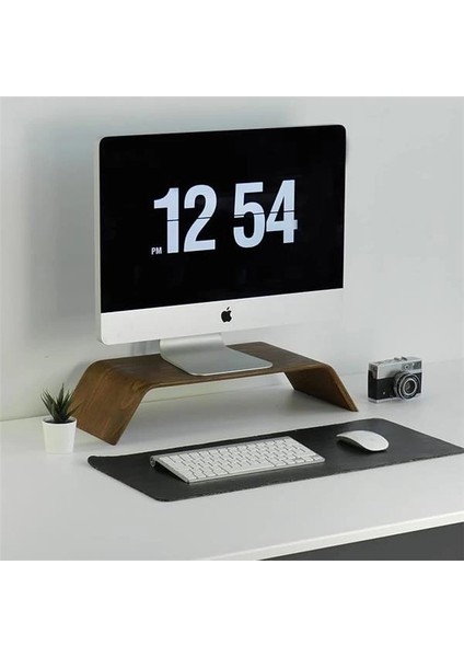 Dayanıklı Ağaç Monitör Ayağı ve Yükseltici Bilgisayar Standı (Ceviz)
