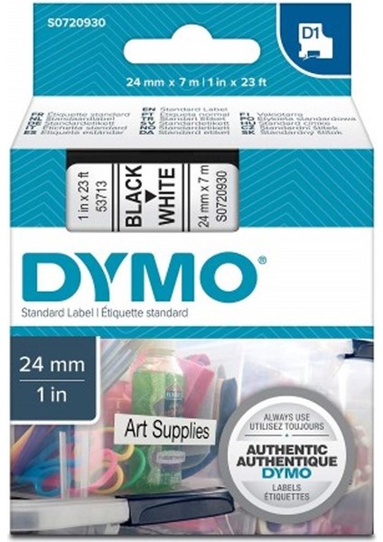 D1 Şerit Standart 24 Mmx7 mt Beyaz Üzerine Siyah 53713