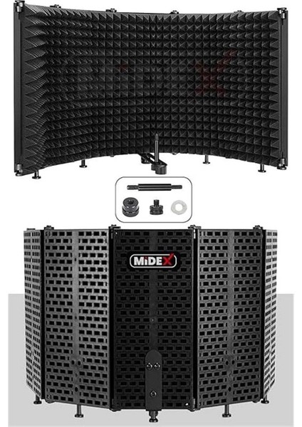 Midex Pf-43 Mikrofon Ses Yalıtım Izolasyon Paneli 5 Bölümlü Ayaklı (69X26 Cm)