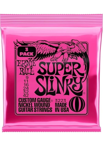 Super Slinky Nickel Wound Electric Guitar Strings 3 Pack - 9-42 Gauge