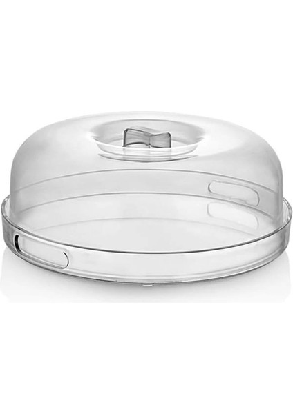 Şık Kristal Kek Fanusu Tutma Saplı 27 cm | Ikramlık Sunumluk (Yuvarlak)