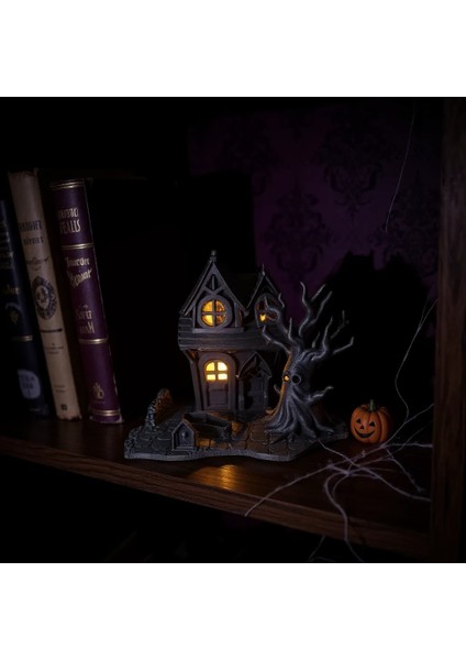 3D Baskı LED Işıklı Perili Ev – Mat Siyah Dekoratif Obje fiyatları