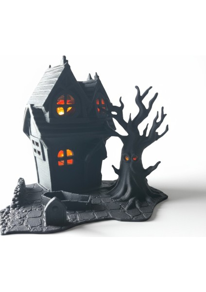 3D Baskı LED Işıklı Perili Ev – Mat Siyah Dekoratif Obje fırsatları