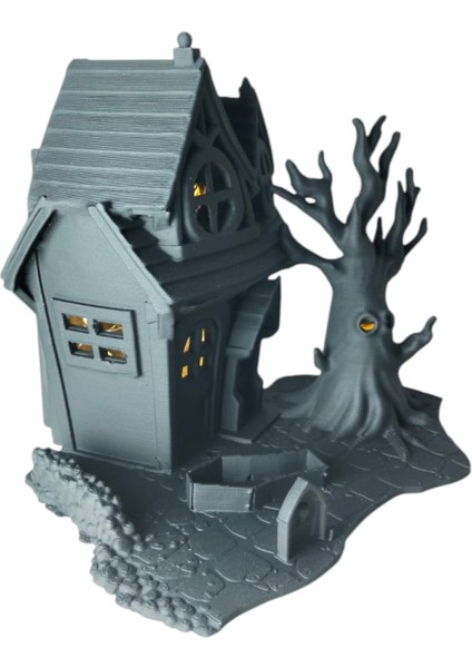 3D Baskı LED Işıklı Perili Ev – Mat Siyah Dekoratif Obje indirimleri